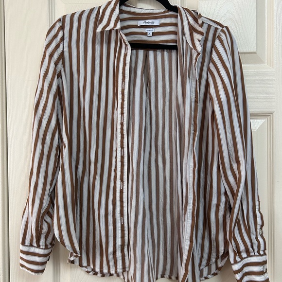 Madewell Women’s Brown and White Striped Casual Shirt - Picture 1 of 3